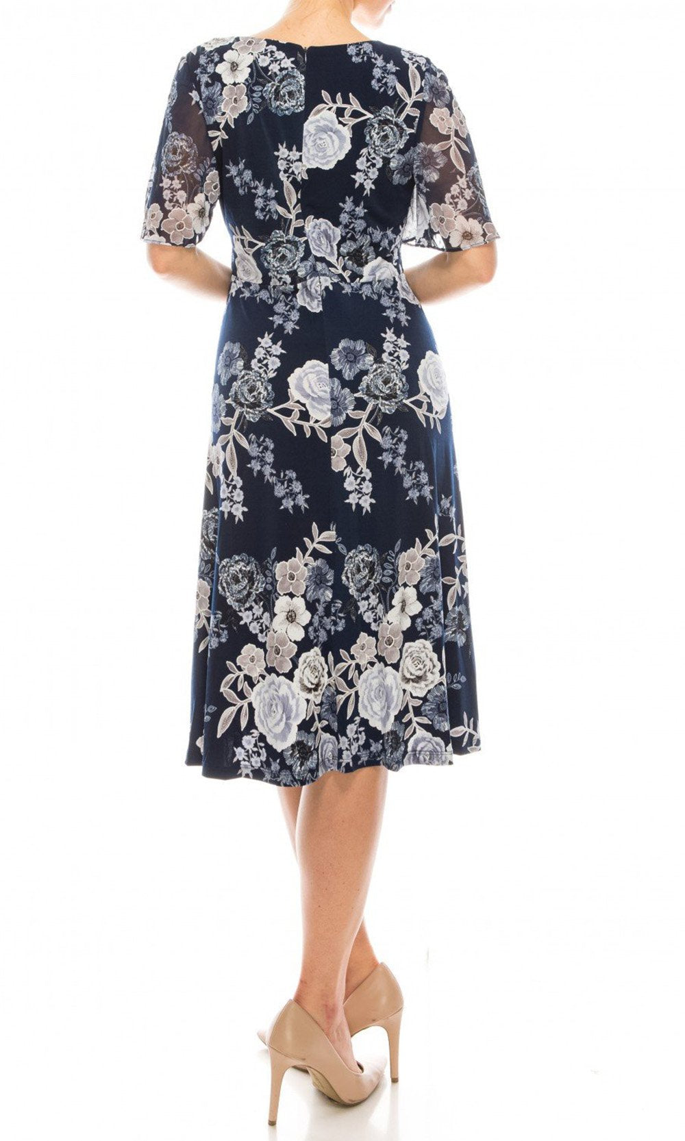 Sandra Darren - 73852 Split Butterfly Sleeve Floral Chiffon Dress In Blue and Floral