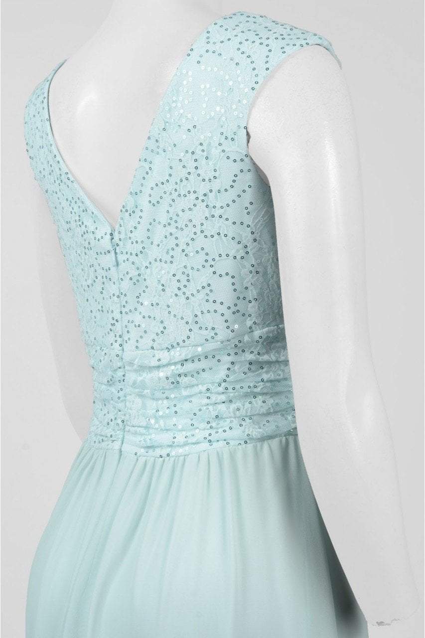 Sangria - DWKOJ57 Sequin V-neck A-line Dress in Green