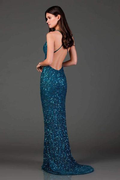 Scala - 47542 Full Sequins Strapless V Neck Open Back Sheath Gown Special Occasion Dress