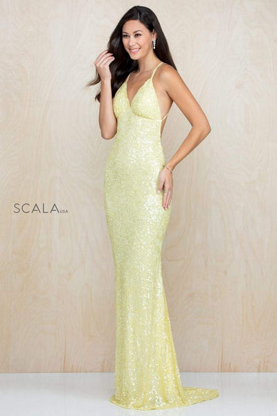 Scala - 47542SC Spaghetti Strap Sequined Sheath Dress