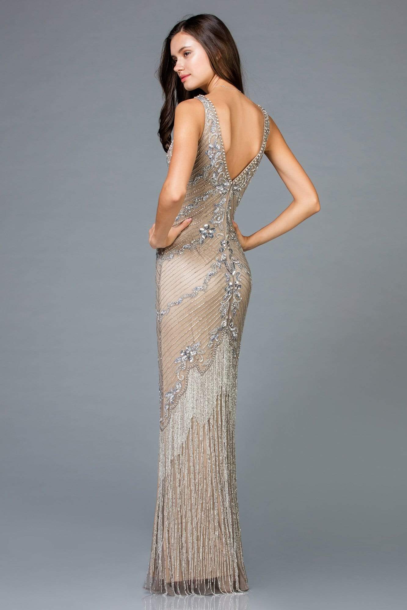 Scala - 48951 Embellished Plunging V-neck Sheath Dress Special Occasion Dress
