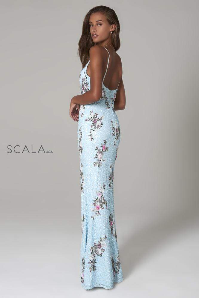 Scala - 48965 Floral Sequined Deep V-neck Sheath Dress Special Occasion Dress