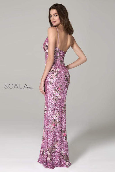 Scala - 48965 Floral Sequined Deep V-neck Sheath Dress Special Occasion Dress