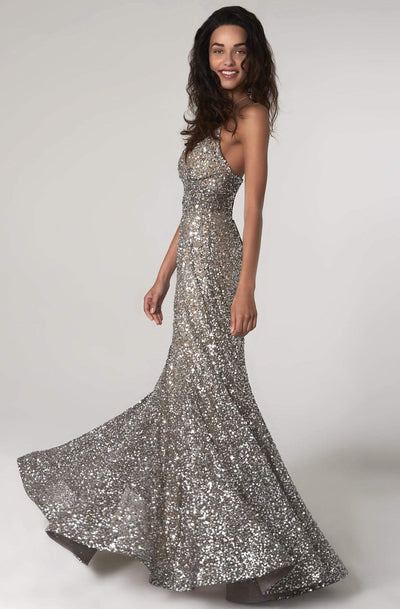 SCALA - 60080 Sequined Fit Trumpet Dress Prom Dresses 00 / LEAD/SIL
