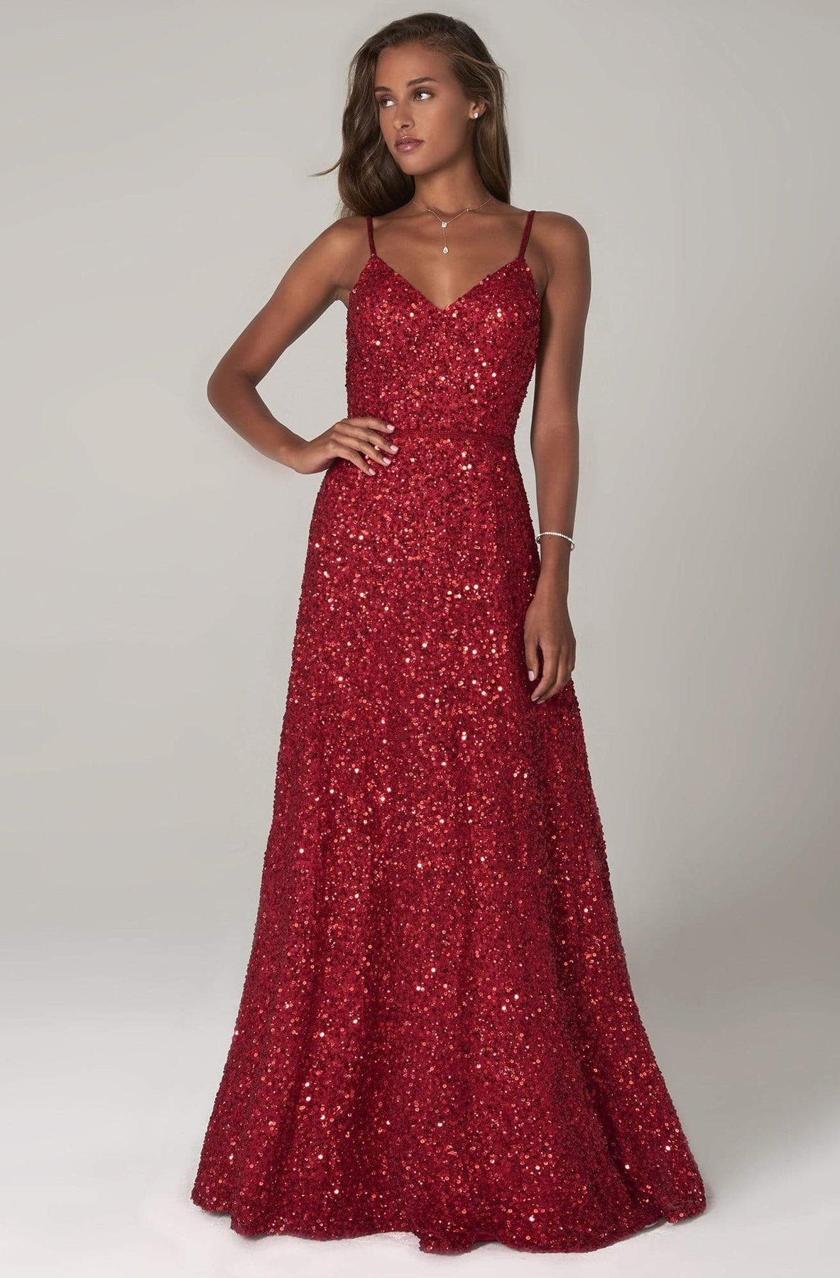 SCALA - 60109 Embellished V-neck A-line Dress Prom Dresses 00 / Red