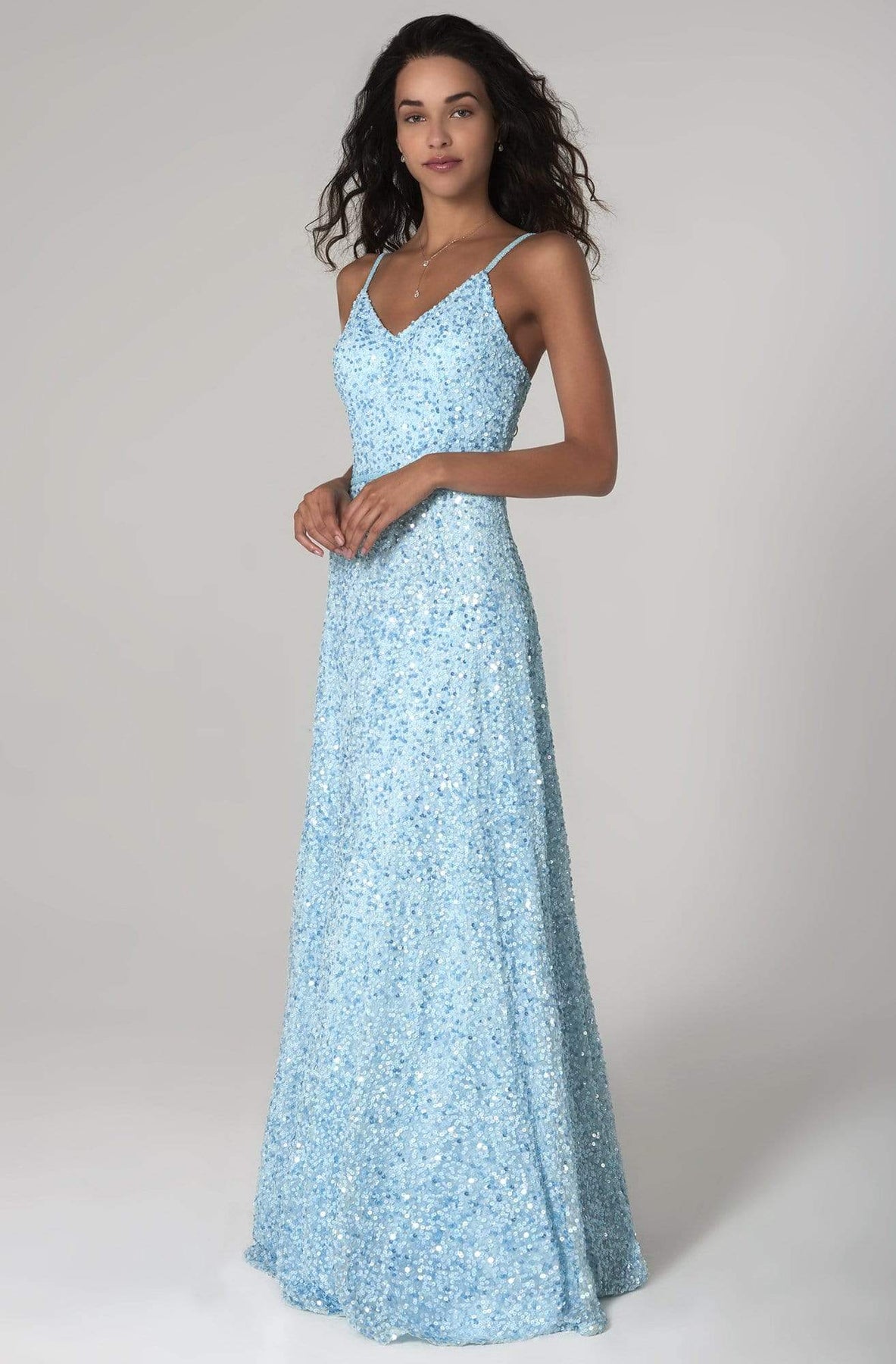 SCALA - 60109 Embellished V-neck A-line Dress Prom Dresses 00 / SKY BLUE