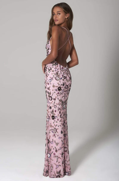 SCALA - 60129 Floral V-Neck Column Dress Prom Dresses