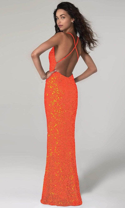 SCALA - 60141 Plunging Neck Open Back Dress Evening Dresses 4 / Sunflower