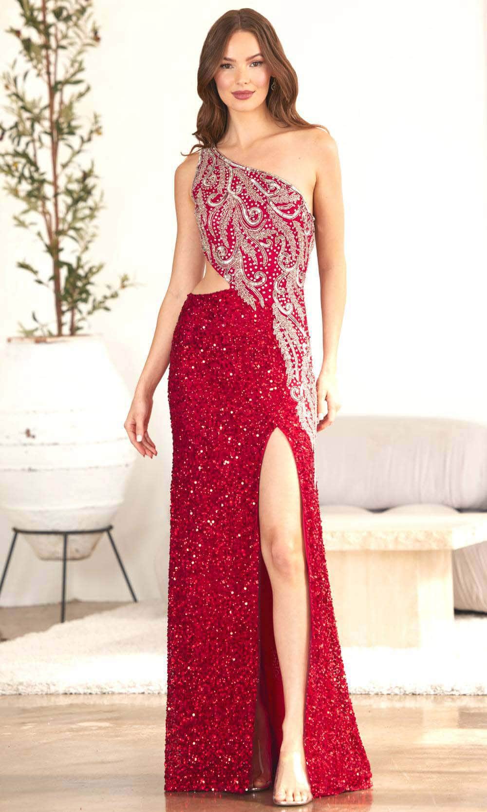SCALA 60724 - Sequin Dress 0 / Red/Silver