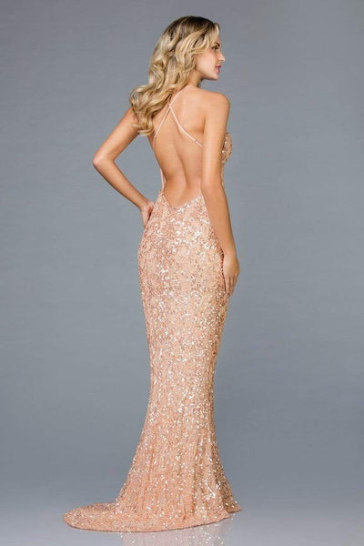 SCALA - Beaded Sleeveless Fitted Evening Dress 47542 - 1 pc Almond in Size 0 Available CCSALE