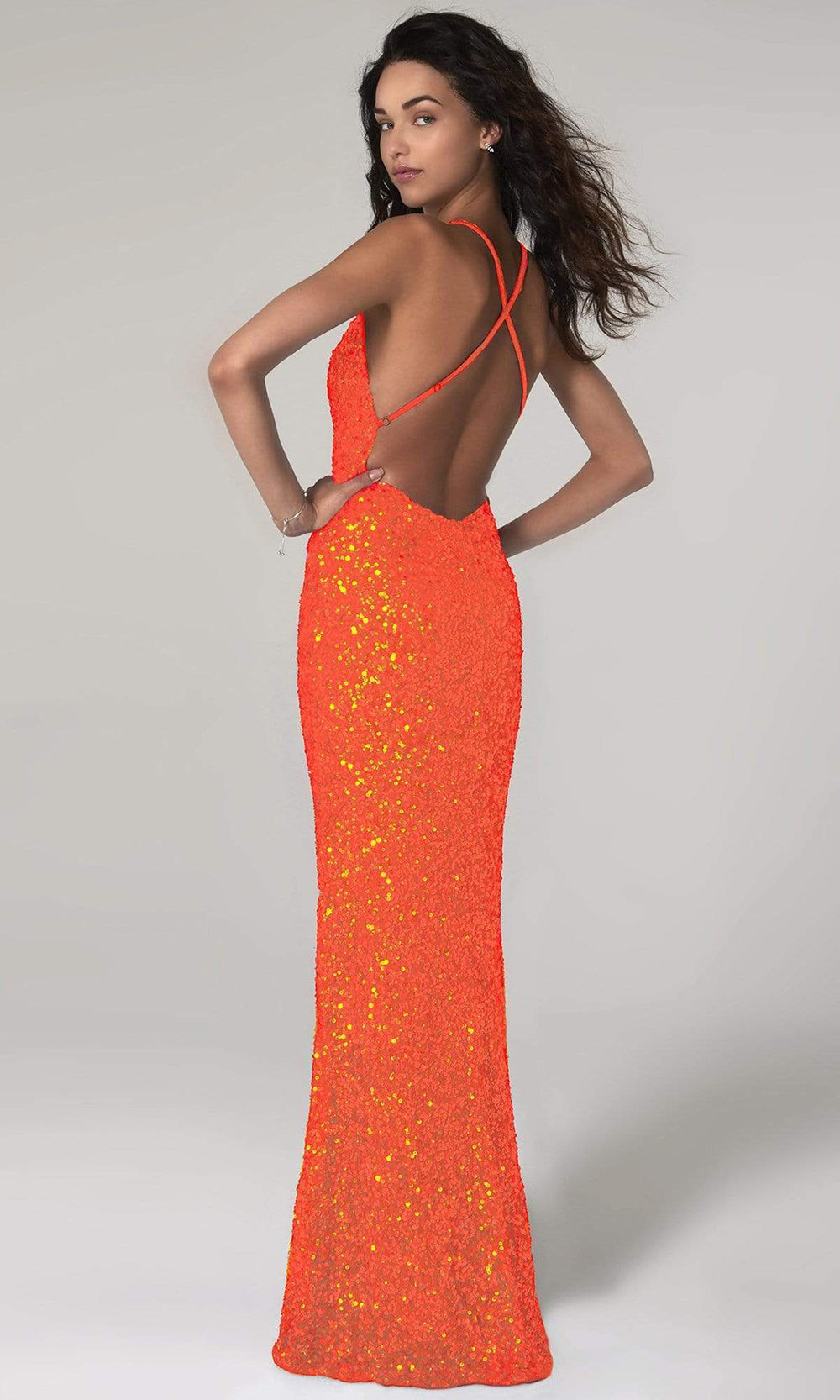 SCALA - Neon Sequined Column Dress 60141 - 1 pc Neon Orange In Size 10 Available CCSALE 10 / Neon Orange