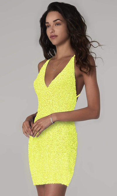 Scala - Sequin-Ornate Neon Short Dress 60060 - 1 pc Sunflower In Size 4 Available CCSALE 4 / Sunflower