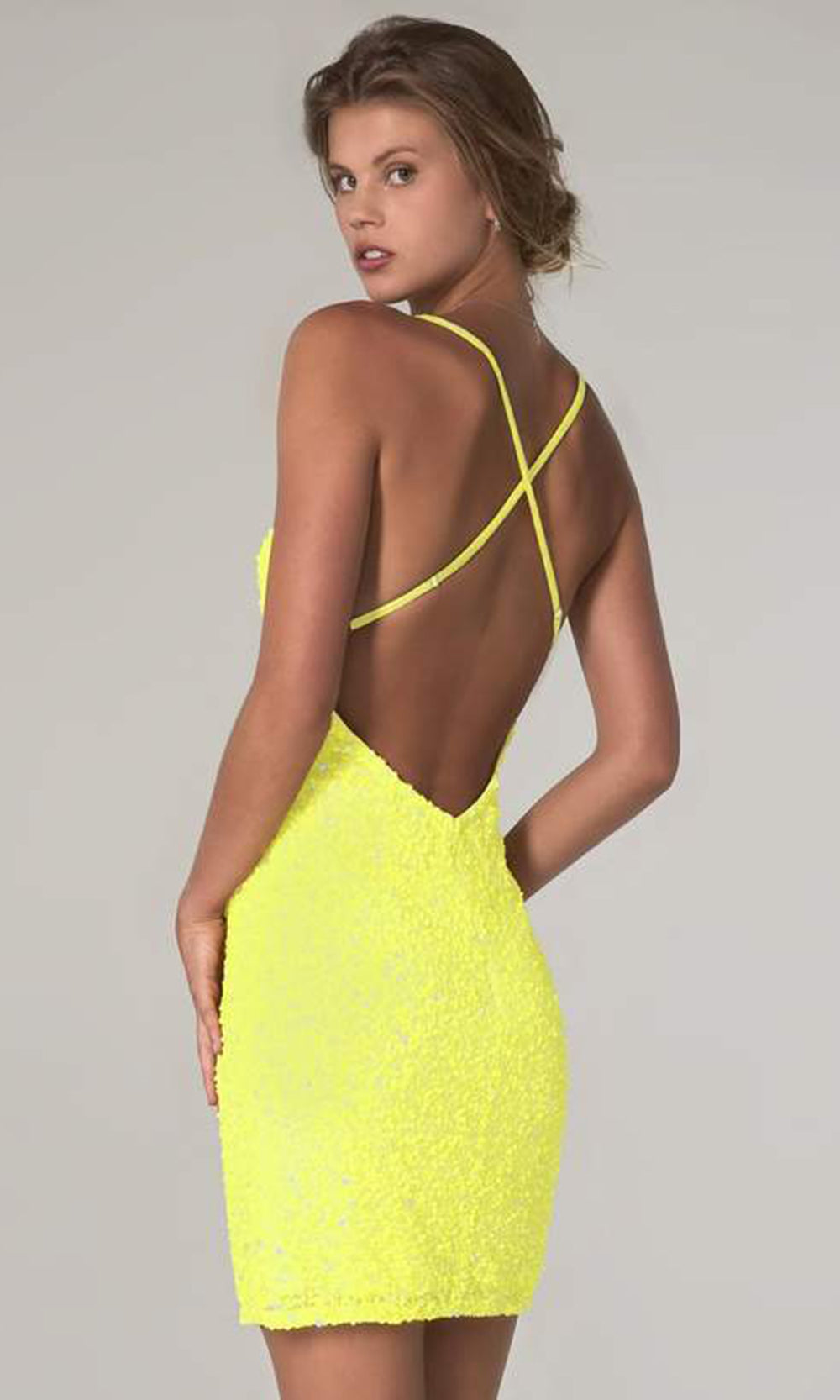 Scala - Sequin-Ornate Neon Short Dress 60060 - 1 pc Sunflower In Size 4 Available CCSALE 4 / Sunflower