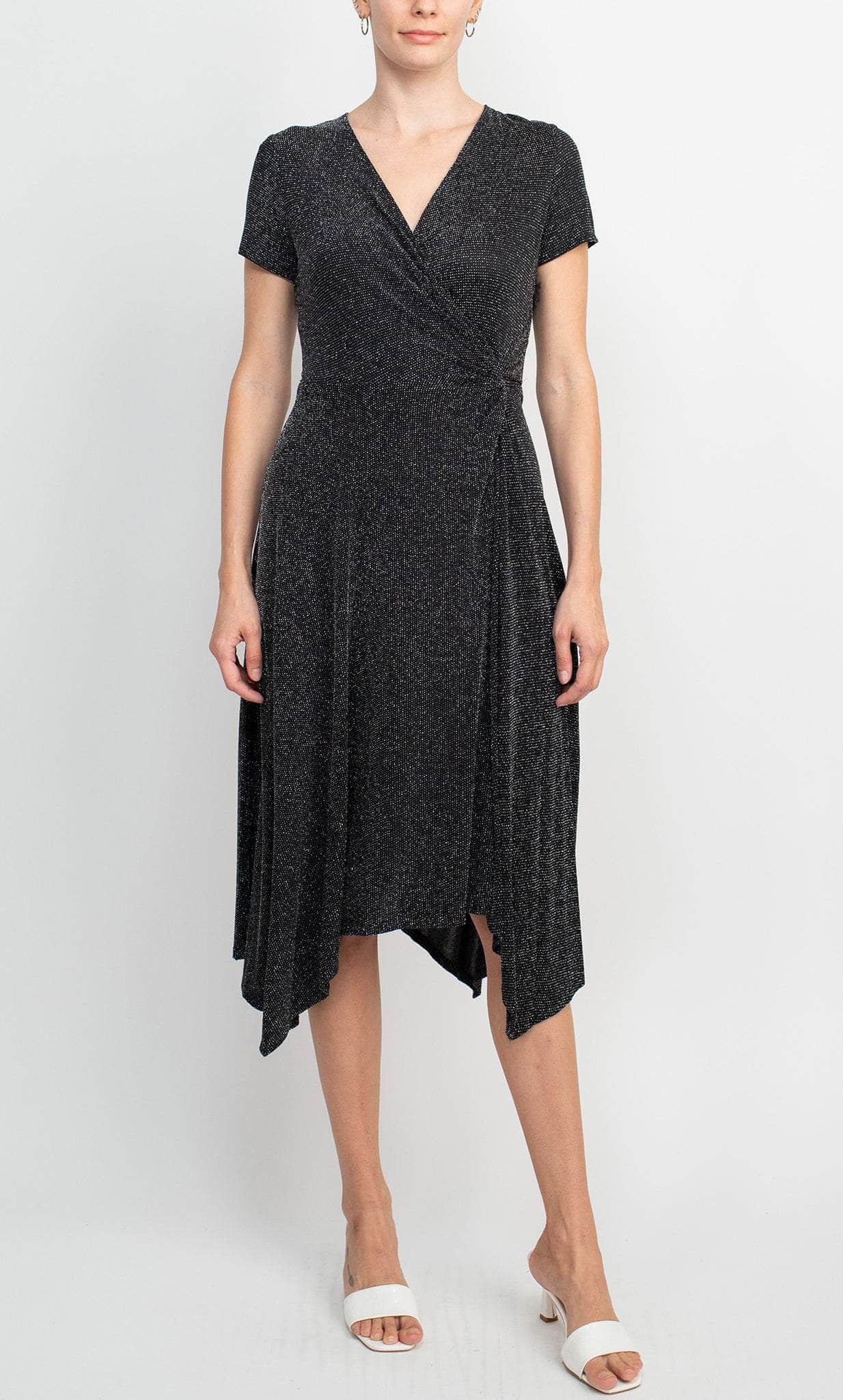 Scarlett S292150 - Short Sleeve High Low Knee-Length Dress Cocktail Dresses 10 / Black Silver