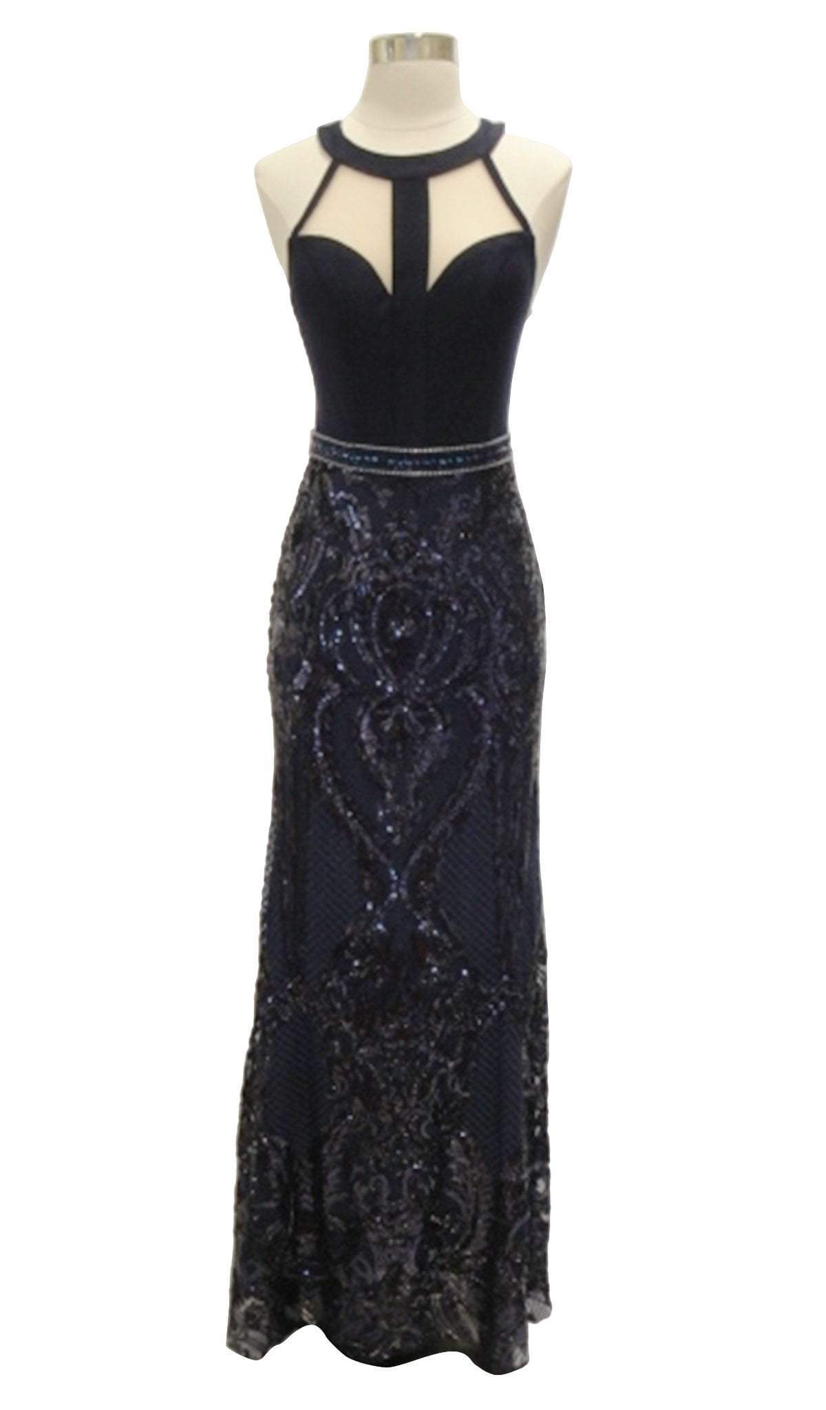 Sequined Halter Sheath Prom Dress Dress XXS / Black