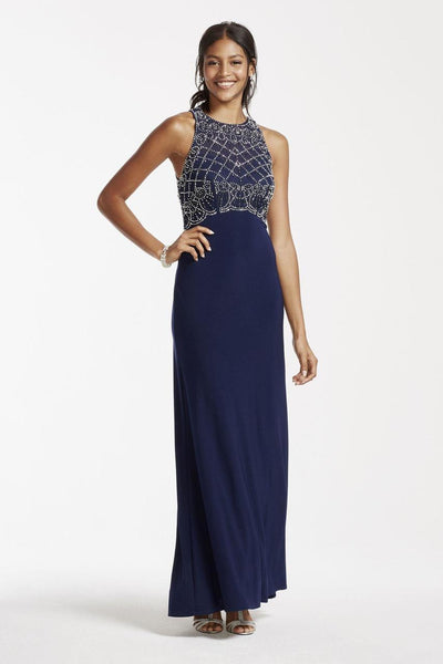 Cachet - Sequined Long Dress 56872 in Blue and Silver