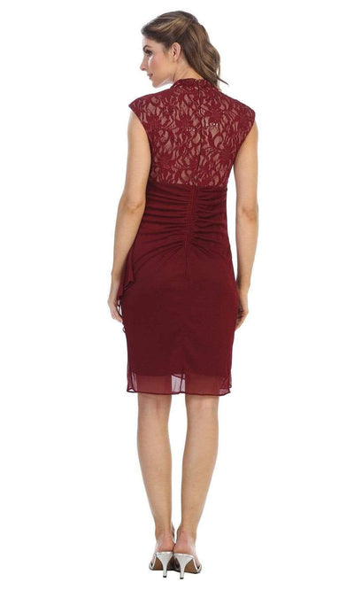 Shail K - 1097SC Keyhole Front Empire Midi Dress In Red