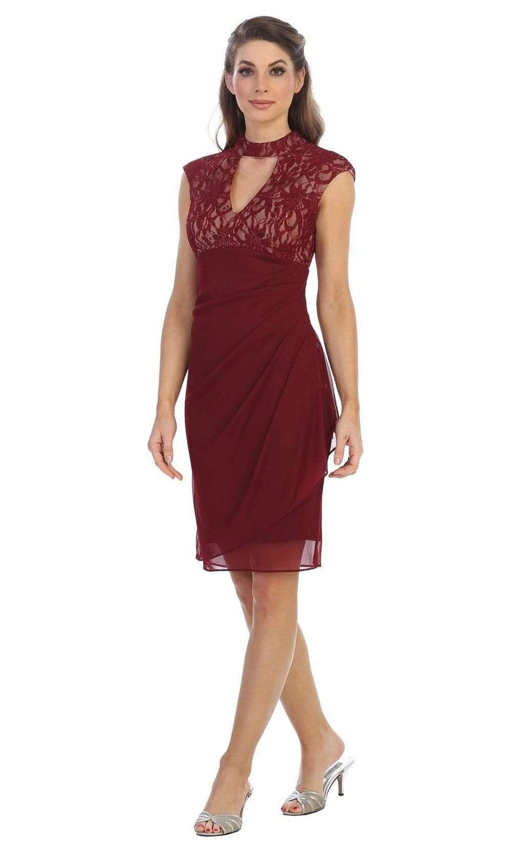 Shail K - 1097SC Keyhole Front Empire Midi Dress In Red