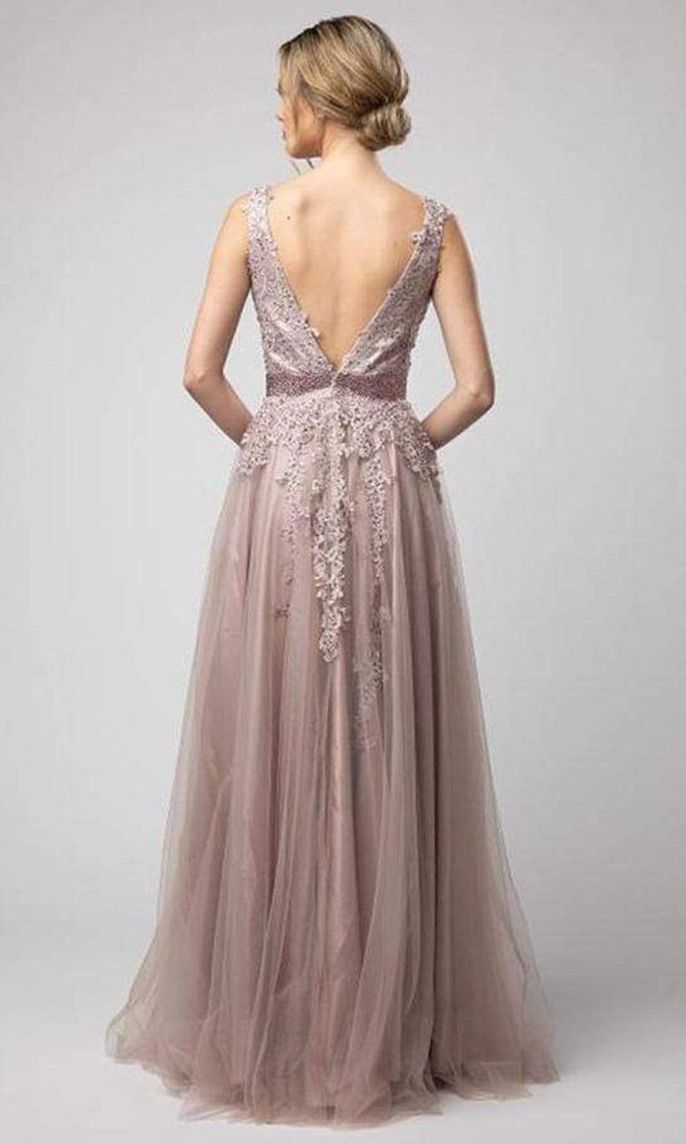Shail K - 950SC V Neck Gorgeous Tulle A-line Dress In Purple and Neutral