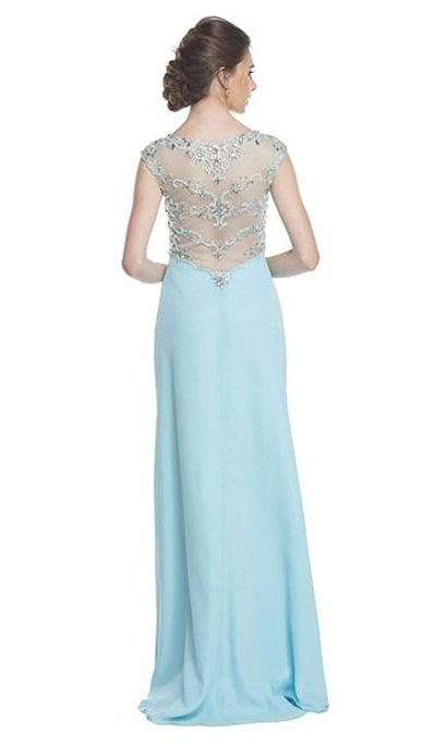 Sheer Embellished Evening Gown with Slit Dress