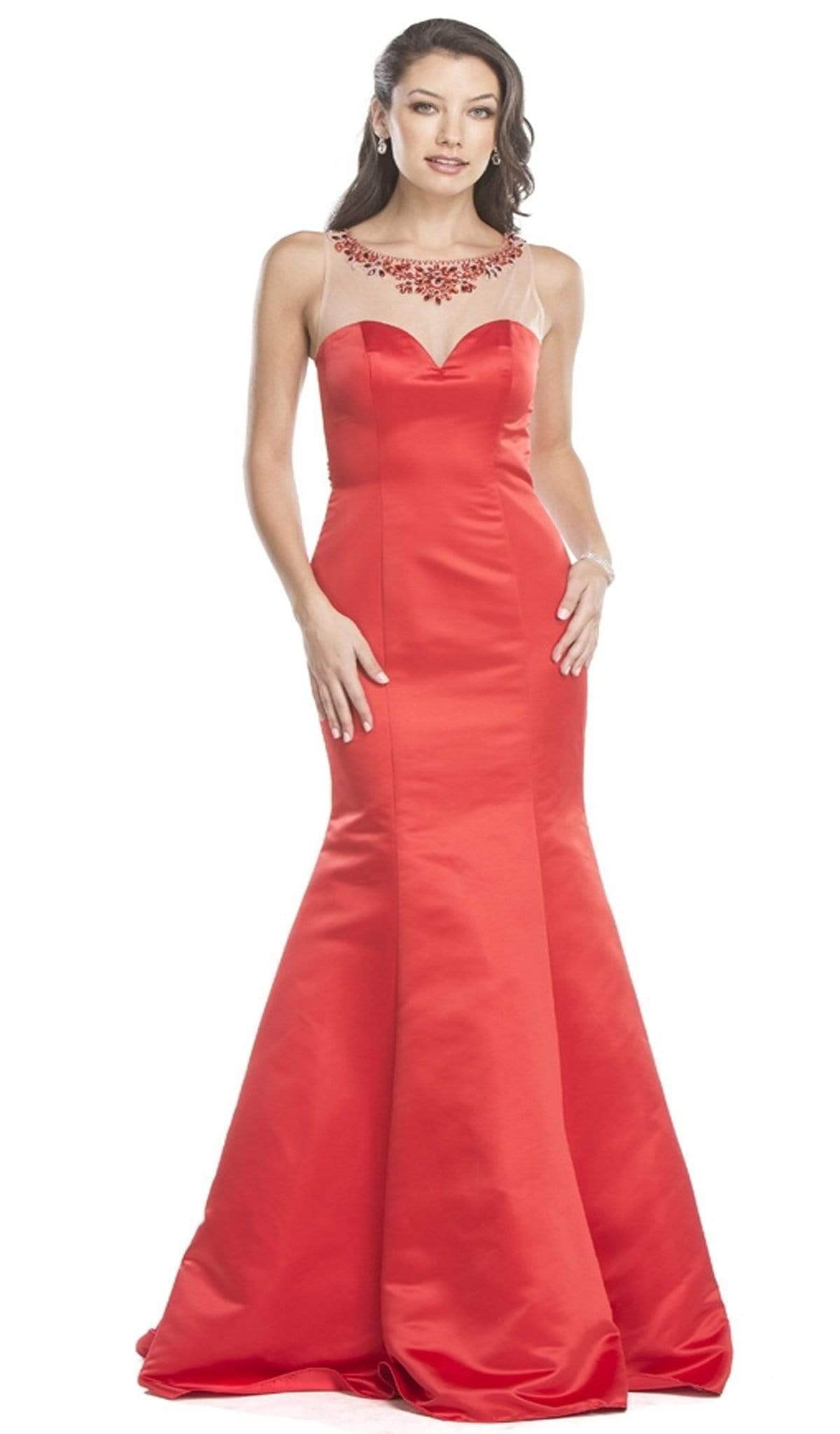 Sheer Fitted Trumpet Evening Gown Evening Dresses XXS / Red