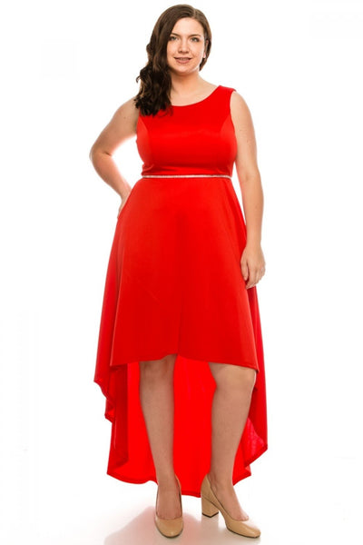 Shelby Nites - N281 Sleeveless Scoop Neck High Low Dress In Red