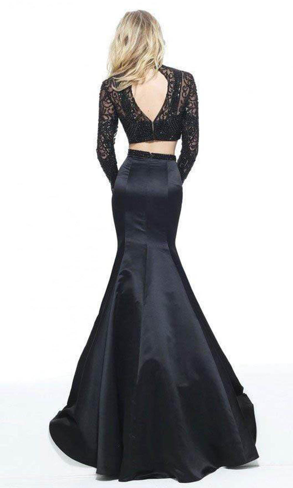 Sherri Hill - 51107SC Two Piece Lace Taffeta Mermaid Gown In Black