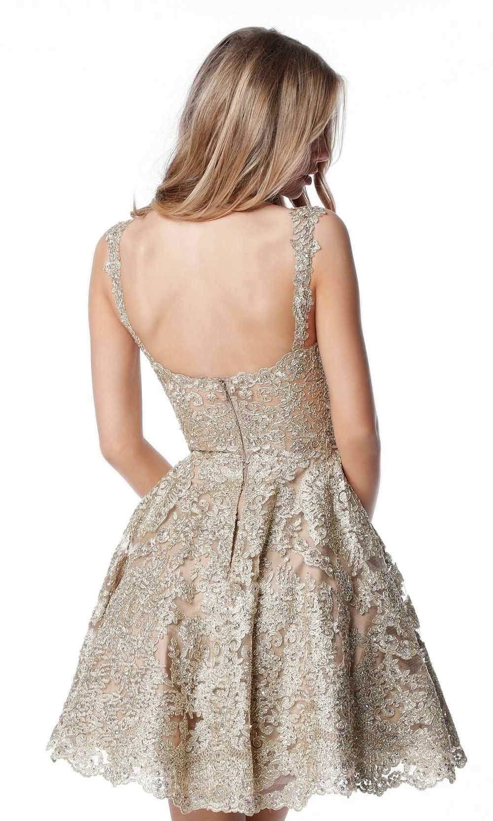 Sherri Hill - 51521 Short Sweetheart Metallic Lace A Line Dress Homecoming Dresses