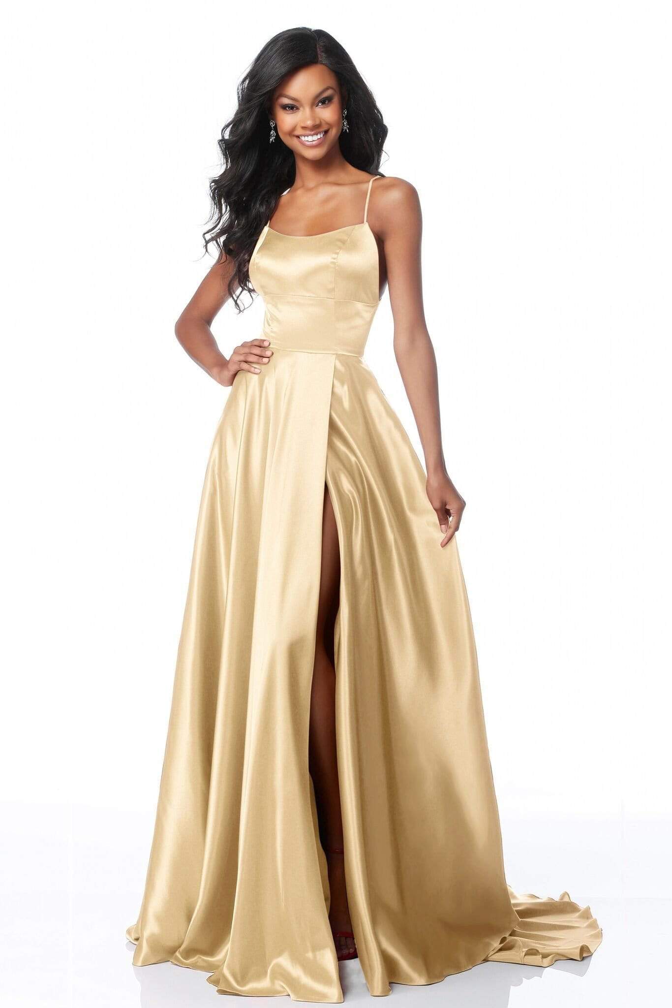 Sherri Hill - 51631 Sexy Lace-Up Back A-Line Long Evening Dress Evening Dresses 00 / Gold