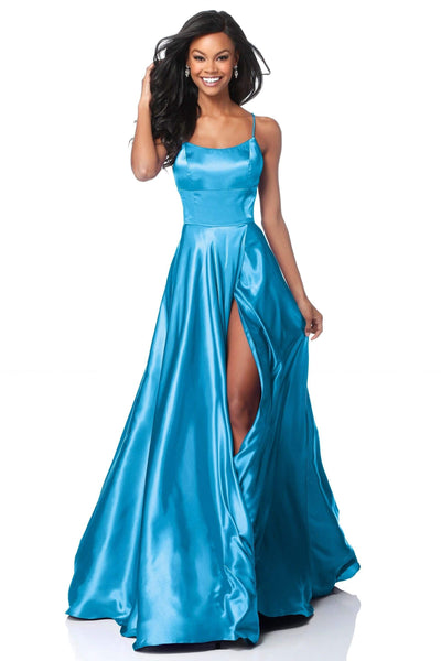 Sherri Hill - 51631 Sexy Lace-Up Back A-Line Long Evening Dress Evening Dresses 00 / Light Blue