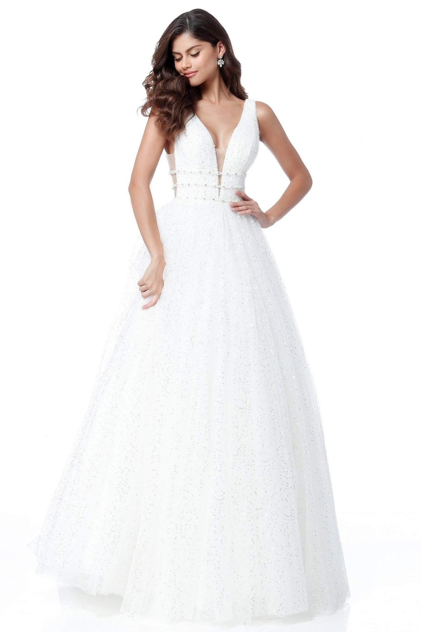 Sherri Hill - 51676 Sequin-Beaded Glitter A Line Dress Prom Dresses 00 / Ivory