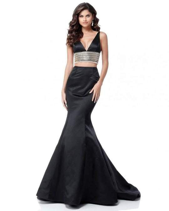 Sherri Hill - Two Piece Taffeta Exquisite Mermaid Gown 51711SC In Black