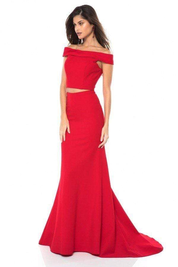 Sherri Hill - 51757 Two Piece Off-Shoulder Jersey Trumpet Dress Prom Dresses 00 / Red