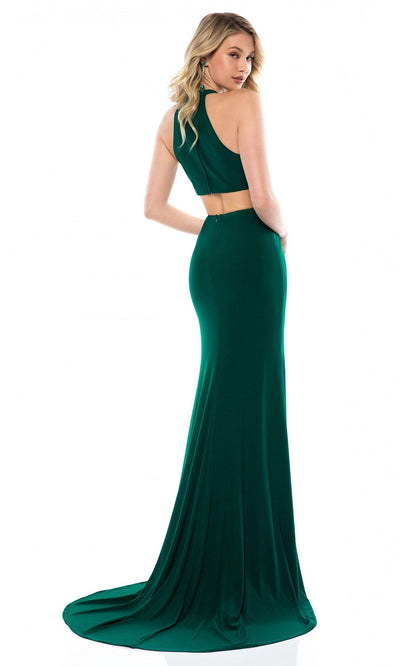 Sherri Hill - Plunging V-Neck Fitted High Slit Trumpet Gown 51806SC In Green