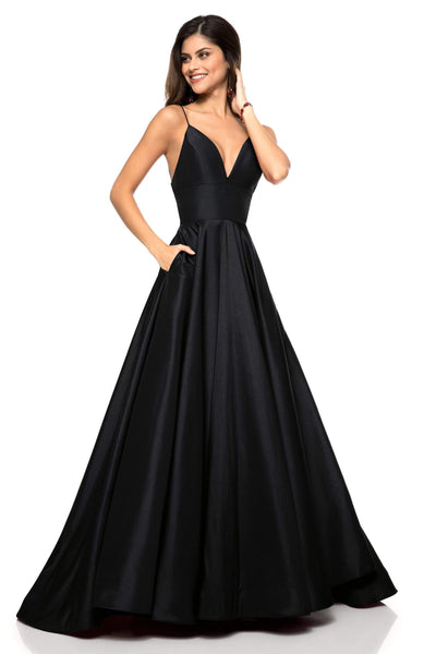 Sherri Hill - 51822 Plunging Empire Taffeta A Line Dress Special Occasion Dress 00 / Black