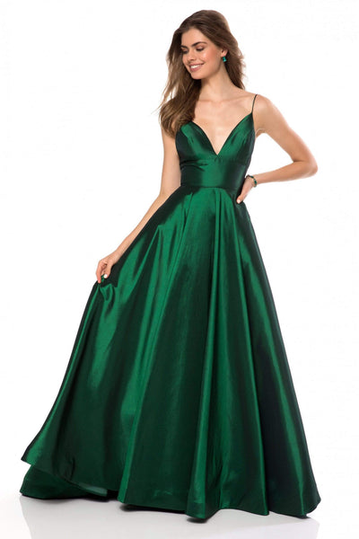 Sherri Hill - 51822 Plunging Empire Taffeta A Line Dress Special Occasion Dress 00 / Emerald