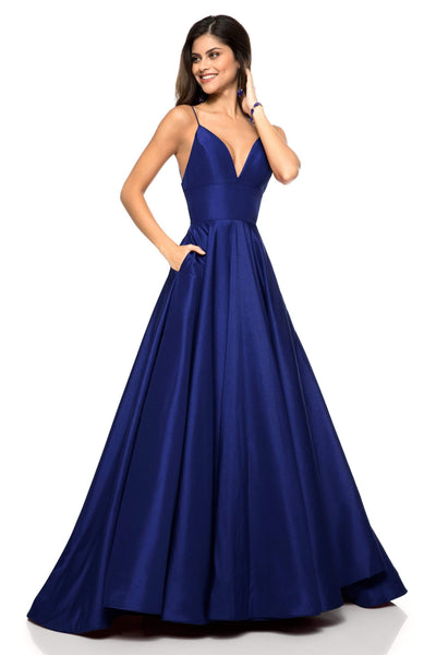 Sherri Hill - 51822 Plunging Empire Taffeta A Line Dress Special Occasion Dress 00 / Navy