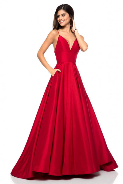 Sherri Hill - 51822 Plunging Empire Taffeta A Line Dress Special Occasion Dress 00 / Red