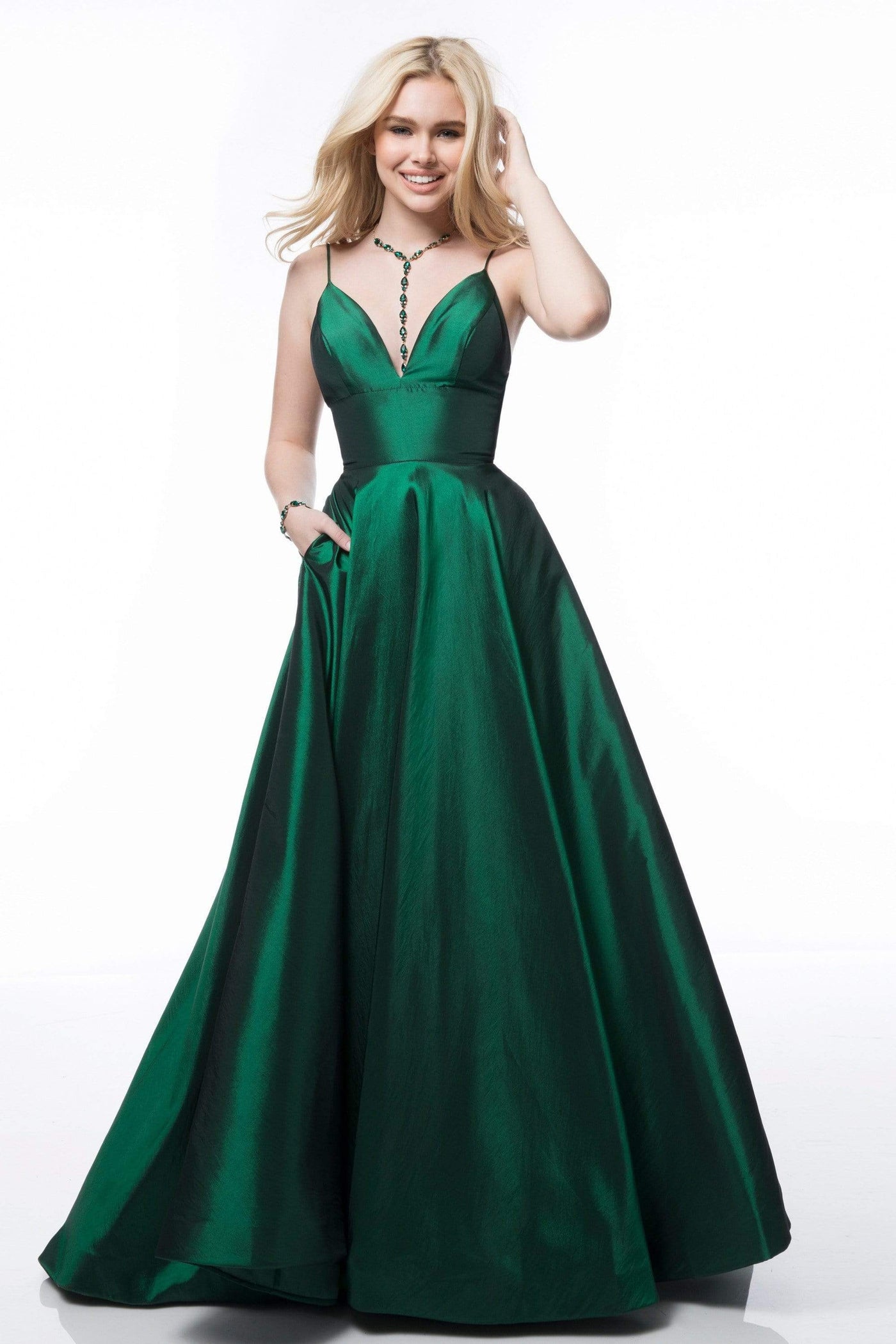 Sherri Hill - 51822 Plunging Empire Taffeta A Line Dress Special Occasion Dress