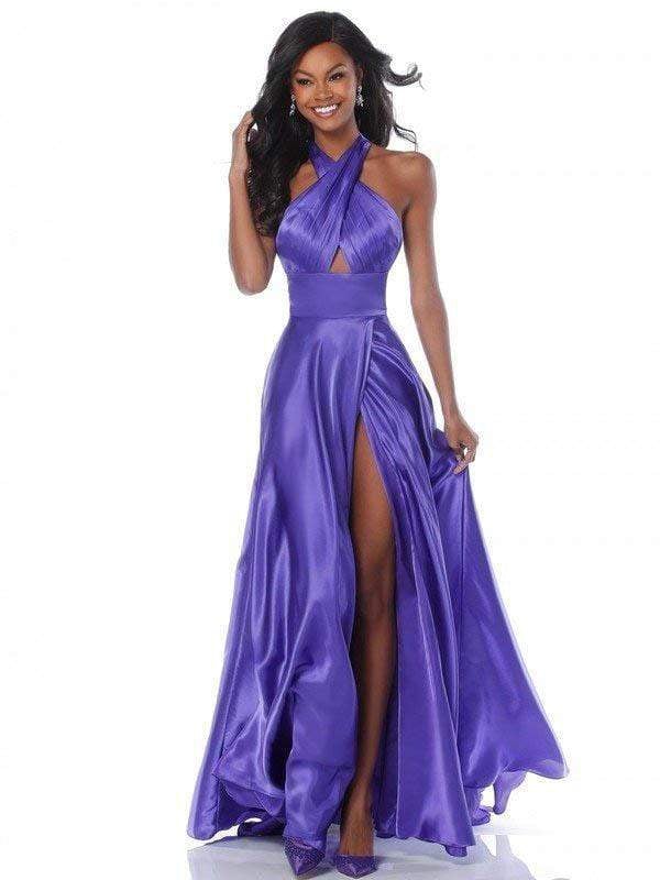 Sherri Hill - 51897 Crisscross Halter Long A Line Satin Dress Evening Dresses 00 / Purple