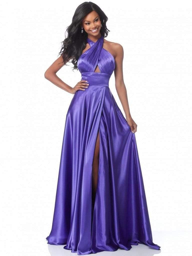 Sherri Hill - 51897 Crisscross Halter Long A Line Satin Dress Evening Dresses