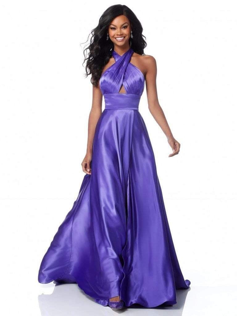 Sherri Hill - 51897 Crisscross Halter Long A Line Satin Dress Evening Dresses