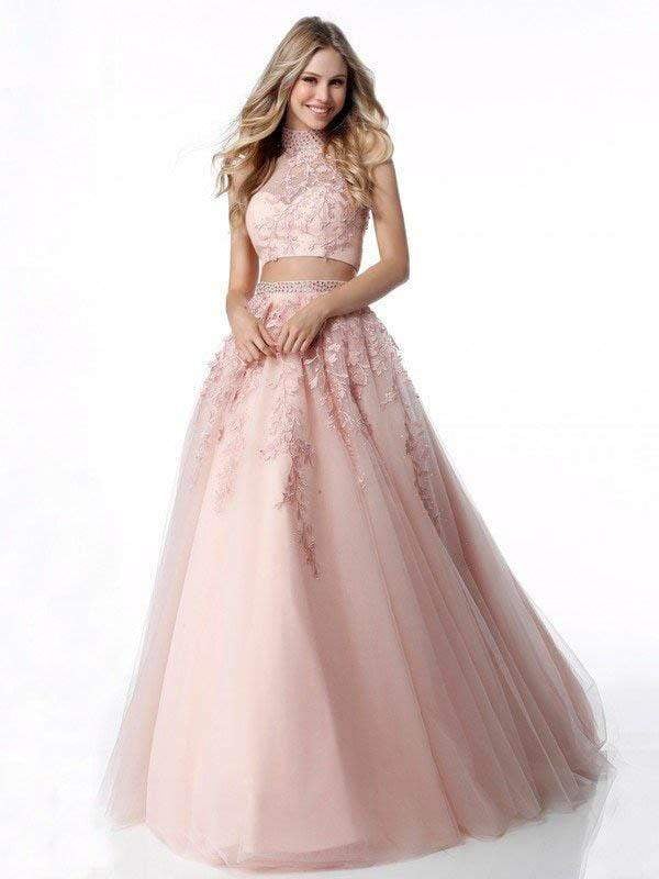 Sherri Hill - 51925 Two Piece Appliqued High Halter A Line Dress Prom Dresses