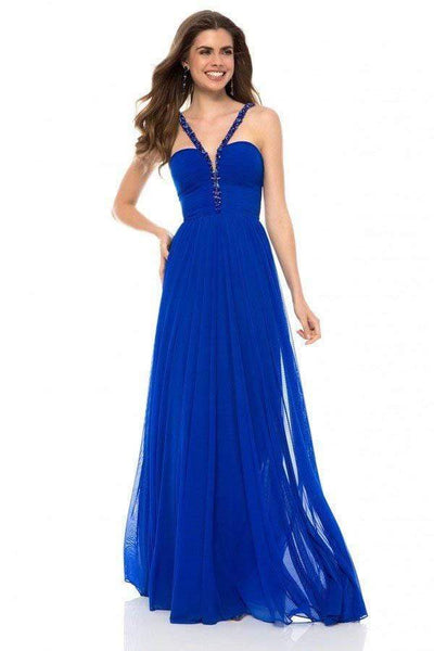 Sherri Hill - 51933 Beaded V-Neck Chiffon A-Line Dress Prom Dresses 00 / Royal