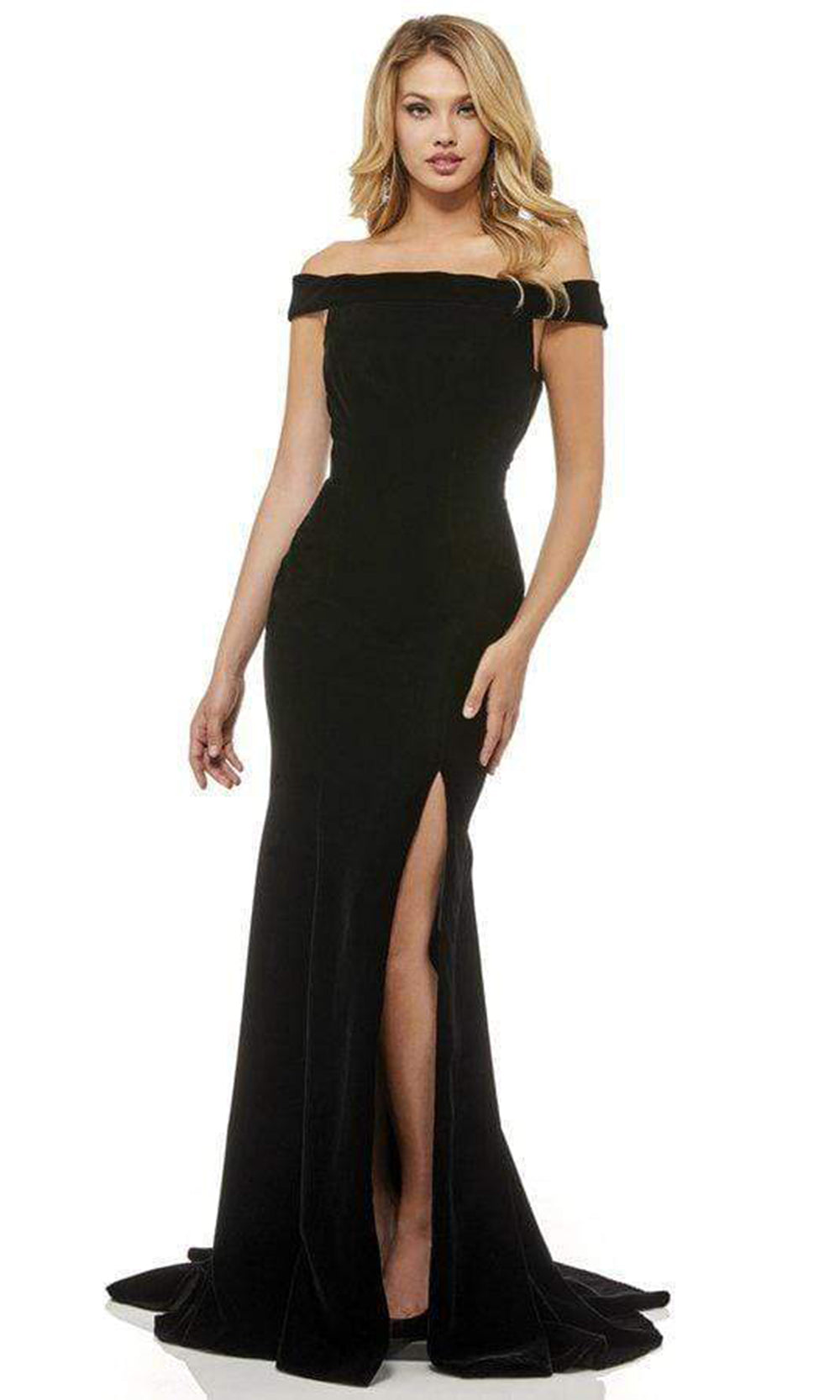 Sherri Hill - Off Shoulder Open Back High Slit Trumpet Gown 52180SC In Black