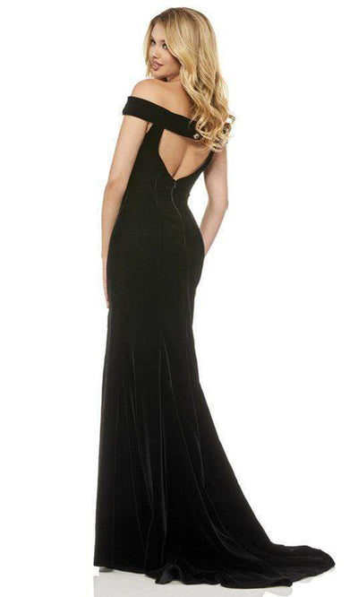 Sherri Hill - Off Shoulder Open Back High Slit Trumpet Gown 52180SC In Black