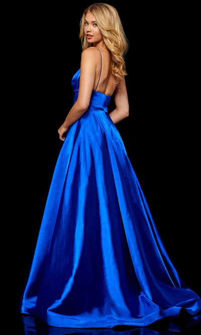 Sherri Hill - 52195SC Voluminous Satin A-line Gown with Train In Blue