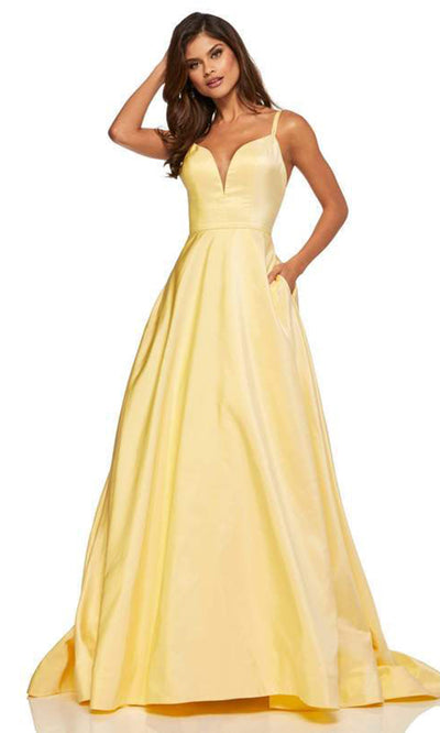 Sherri Hill - 52506SC Sweetehart Satin A-line Long Gown In Yellow