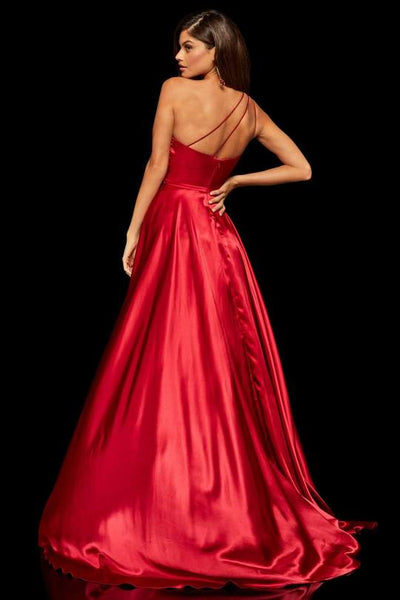 Sherri Hill - 52750SC Asymmetric Metallic Full Length A-line Gown In Red