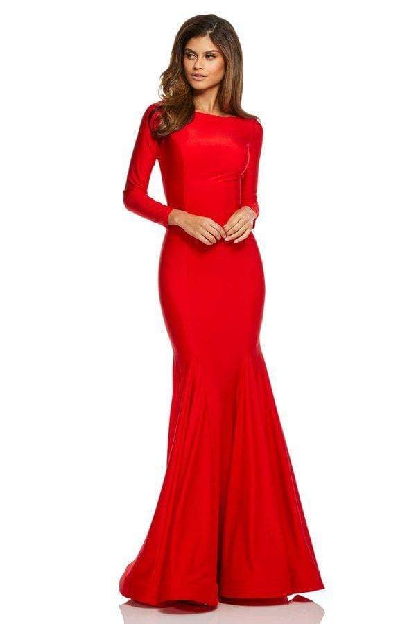 Sherri Hill - 52785 Long Sleeve Bateau Satin Trumpet Dress Evening Dresses 00 / Red